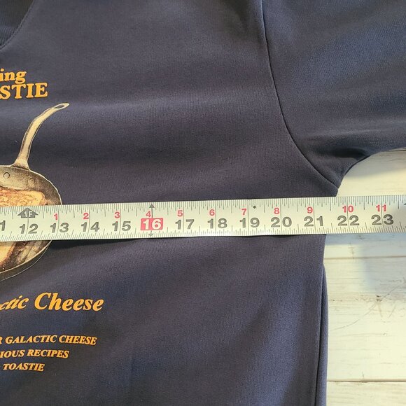 FLAN Flying Toastie Grilled Cheese Graphic Sweatshirt Mens Small Navy Blue NEW - Picture 7 of 10